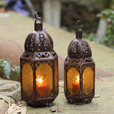 热销 摩洛哥铁艺烛台 橘色玻璃烛台 可悬挂软装铁艺装饰品 风灯礼