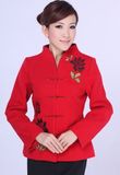 女唐装中老年古典外套^春秋冬季加厚长袖中老年中式上衣红色A5691
