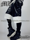 男歌手男DJ bigbang权志龙GD同款黑白拼接短皮裤