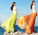 2014夏新款纯色半身长裙海边度假沙滩裙波西米亚大摆雪纺拖地纱裙