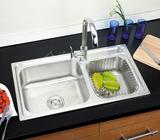 拉斐尔304不锈钢水槽双槽厨房洗菜盆一体成型拉丝加厚小圆角RF805