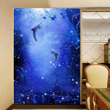 大型壁画3D立体客厅竖版玄关背景墙纸pvc儿童房壁纸海豚海洋无缝