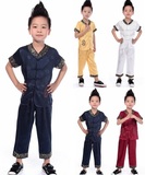 古典中式男孩款古装/民族服装丝绸春夏季绣龙唐装套装 深蓝 LH469