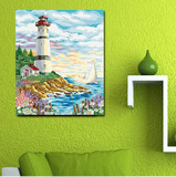 正品特价包邮diy数字油画 海边风景花卉客厅装饰画 40*50 灯塔