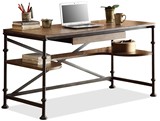 优质新款雅林整装美式乡村铁艺实木复做旧仿古书桌工作台办公桌椅