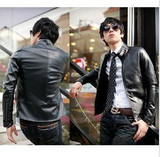 春秋季韩版型男士皮衣修身短款仿真皮夹克男青年机车男装外套潮流