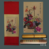 中国民间传统手工艺品花篮剪纸画轴 出国商务送老外的特色小礼品