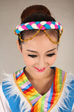 藏族舞台演出服装 少数民族舞民族舞蹈服 女民族服装藏族头饰辫子