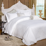 酒店布草60支白色纯棉贡缎套件纯白全棉床单被套四件套可定制尺寸
