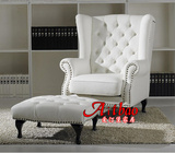 现货新古典单人沙发椅 白色皮老虎椅书房高背椅欧式沙发椅美式