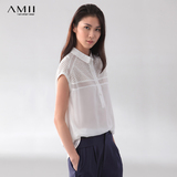 Amii正品牌大码女装 夏季新款衬衫女原创蕾丝镂空宽松雪纺白衬衣