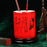 中国红瓷小号笔筒 实用陶瓷工艺品摆件礼品定制 办公用品 送老师