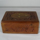 西洋古董收藏欧洲二手旧货vintage德国淘回木质雕刻铜花老首饰盒
