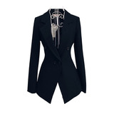 新款韩版秋季小西装女士修身外套中长款西服黑色大码女装灰色西服