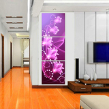 紫色抽象现代简约装饰画三联无框画客厅走廊玄关壁画过道挂画竖式