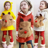 2015冬装韩版新款毛毛熊女童装宝宝儿童加绒加厚卫衣套装tz-1085