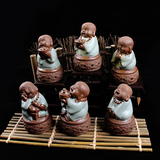 哥窑紫砂小和尚沙弥倒流香道熏香炉陶瓷盘达摩弥勒佛创意摆件精品