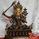 藏传佛教高档精品尼泊尔紫铜鎏金雕花 文殊菩萨佛像 高1.5尺