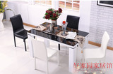 现代简约黑色钢化玻璃面长方形白色钢琴烤漆家用小户型餐台餐桌