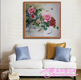 富贵有余 牡丹花卉鲤鱼带框油画现代沙发墙别墅壁办公室装饰HM04