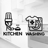 Kitchen washing 厨房洗衣房厨具洗衣机趣味可爱标签贴 雅风墙贴
