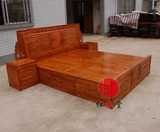 红木富贵床非洲黄花梨木大床猬紫檀中式实木床带床头柜1.8双人床