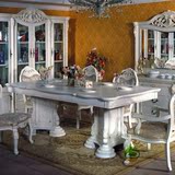欧式3米 餐桌白色开放漆 实木餐桌 仿古伸缩餐台椅 雕花 开合餐