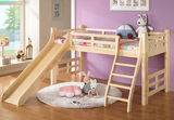 实木小孩半高床 带滑梯儿童床 带护栏实木床 松木高低床可定制