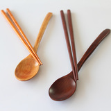 正品特价天然复古韩式可爱创意木质儿童便携餐具套装木筷汤勺