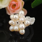 天然珍珠戒指手工串珠diy饰品材料包 三七孔花朵新娘结婚生日礼物