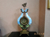 西洋古董钟表 欧洲19世纪陶瓷手绘雕花琴形座钟