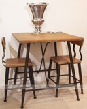 美式工矿风铁木结合咖啡厅四人桌 落地式方桌吧台椅组合