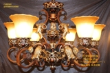 精品工程欧式灯铁艺树脂雕花仿古6头吊灯东南亚风格客厅卧室灯具