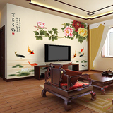大型壁画电视背景客厅墙纸壁纸现代中式花开富贵牡丹壁画无纺布