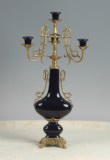 欧式古典风格陶瓷配铜纯铜底座蓝釉陶瓷三头烛台烛座摆件