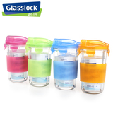 Glasslock钢化玻璃杯 带盖创意家用耐热水杯子 便携随手杯牛奶杯