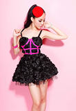 新款夜店dJ女歌手DS演出服装大气黑色玫瑰立体花 性感抹胸蓬蓬裙