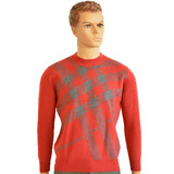 2015冬季男式新款羊绒衫橘红色半高领格子休闲时尚加厚羊绒毛衣