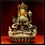 藏传佛教用品 正宗尼泊尔青铜鎏银 纯铜密宗佛像 1尺10寸四臂观音