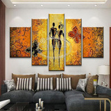 促销 现代无框画装饰画 客厅沙发背景五联画手绘油画抽象人物A01