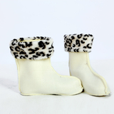bearcat韩国豹纹冬季中筒雨靴内胆加厚棉套成人女士雨鞋加绒棉套