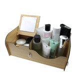 百易纳 化妆品收纳盒有盖化妆品收纳盒带镜子小收纳盒桌面收纳盒