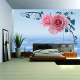 厂家直销蓝色粉色玫瑰浮雕简约客厅沙发墙纸大型壁画电视墙背景
