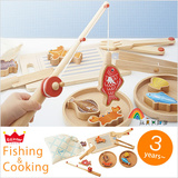出口多功能木制儿童钓鱼磁性玩具 过家家厨房切切乐玩具套装