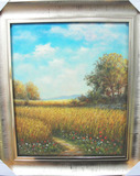 全手绘油画风景画金属框简欧复古美式乡村英伦田园混搭丰收的田野