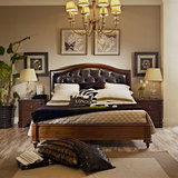 美式家具现代简约环保风格 高端双人床 实木床 真牛皮软包床 定制