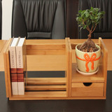 楠竹桌面书架实木书柜带抽屉柜创意办公简易宜家置物小收纳架伸缩