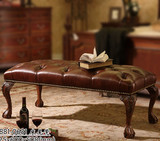 美佳居品牌美式家具实木床尾凳 真皮长凳 换鞋凳 凳子 拉扣双人凳