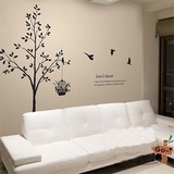 时尚树 鸟笼创意田园风格背景墙贴卧室床头欧式简约 客厅电视贴纸
