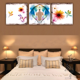 H瑜伽美女壁画酒店卧室向日葵三联客厅沙发背景墙画水晶画板画